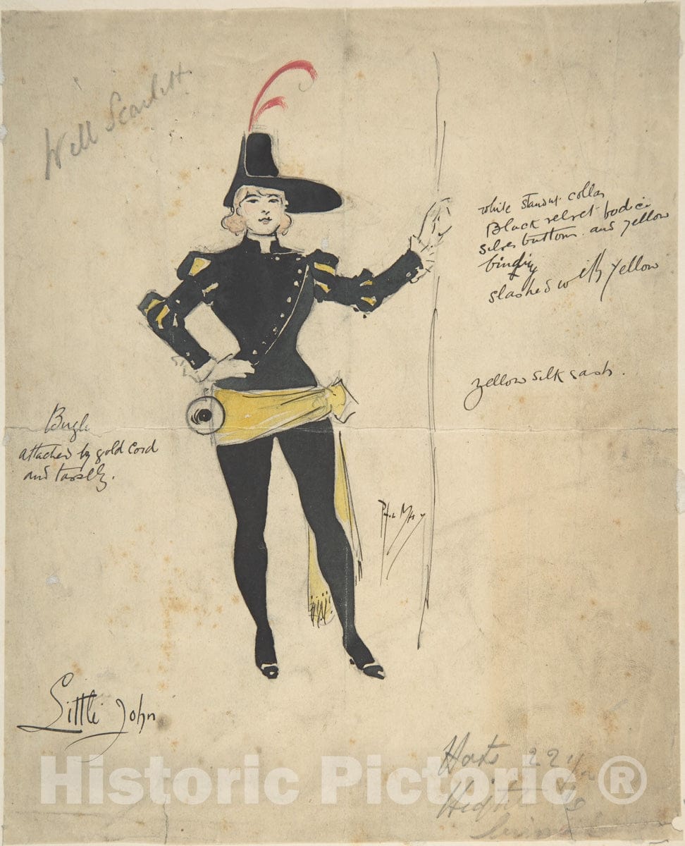 Art Print : Phil May - Costume Drawing for Little John : Vintage Wall Art