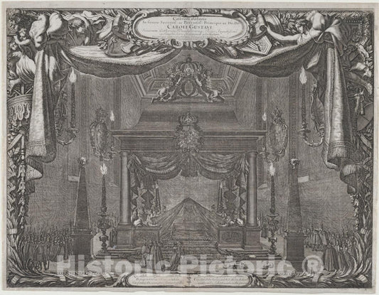 Art Print : Ornament Catafalque of Charles X Gustav - Artist: Jean Le Pautre - Created: 1696 : Vintage Wall Art