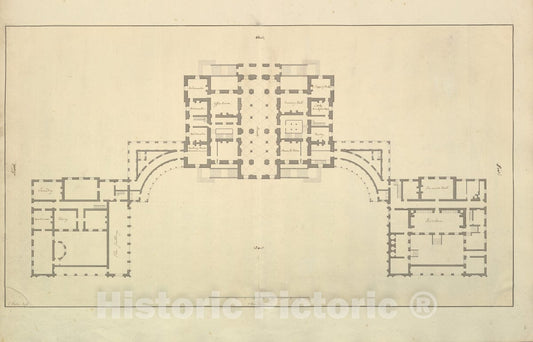 Art Print : Isaac Ware - Houghton Hall, Norfolk, Ground Floor (Basement) Plan : Vintage Wall Art