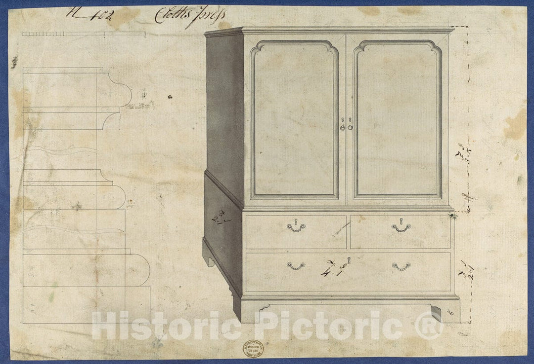 Art Print : Thomas Chippendale - Clothes Press, from Chippendale Drawings, Vol. II : Vintage Wall Art