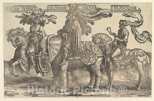 Art Print : Lucas Van Leyden - Hector, Alexander, Julius Caesar, from The Nine Heroes : Vintage Wall Art
