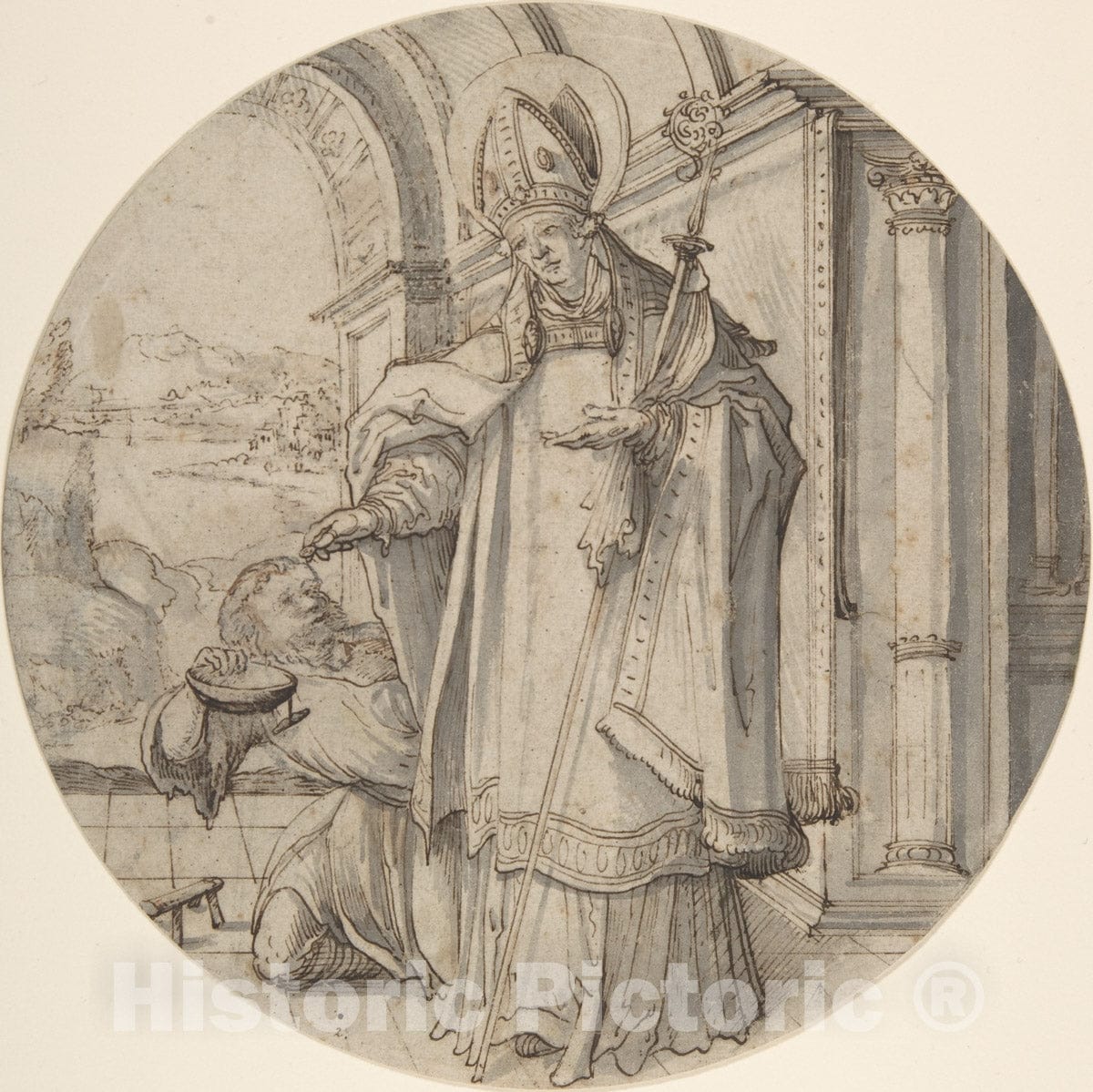 Art Print : Christoph Amberger - Saintly Prelate Distributing Alms : Vintage Wall Art