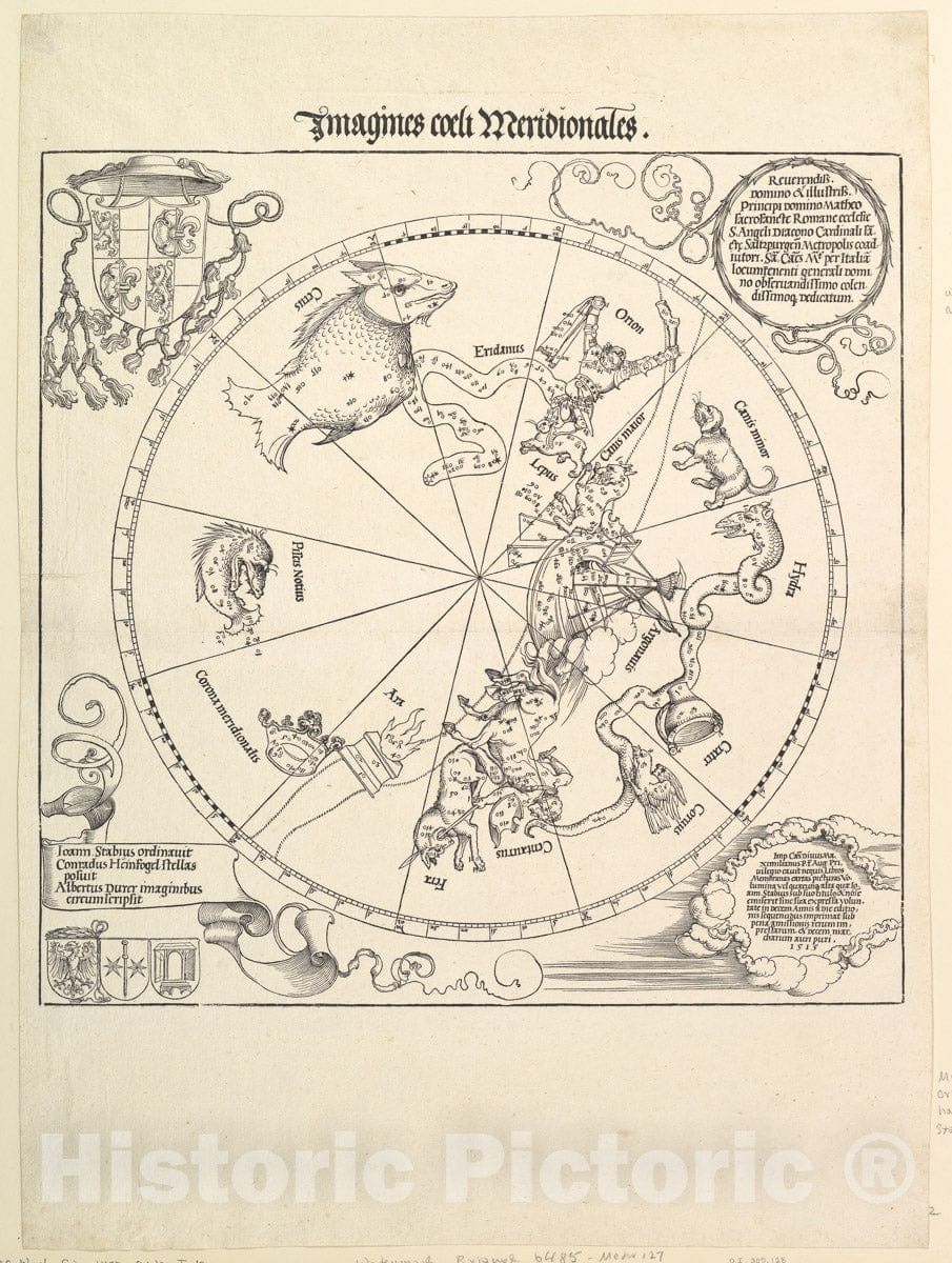 Art Print : Albrecht Dürer - The Celestial Globe-Southern Hemisphere : Vintage Wall Art