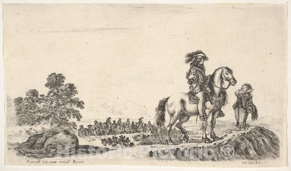 Art Print : A Horseman Facing Right in Profile Asking a Young Man for Directions - Artist: Stefano Della Bella - Created: 1649 : Vintage Wall Art