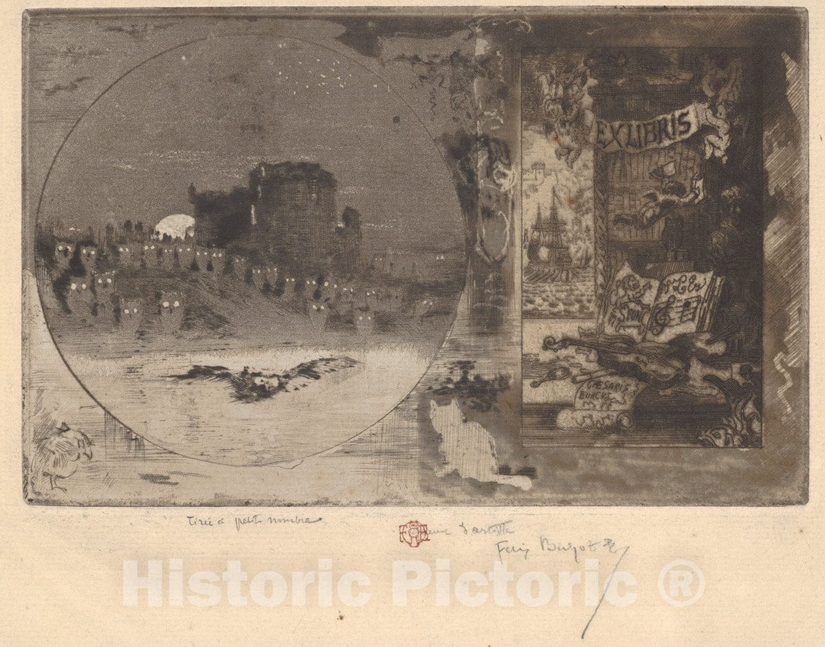Art Print : Félix-Hilaire Buhot - The Castle of Owls : Vintage Wall Art