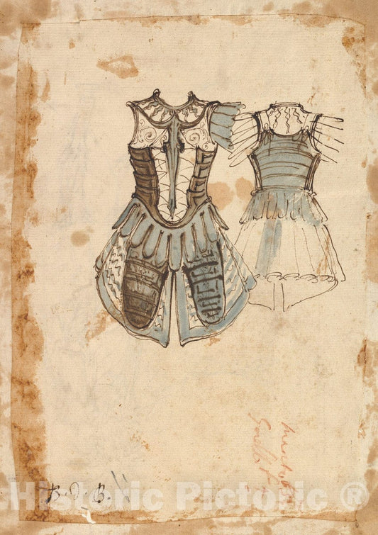 Art Print : Baccio del Bianco - Design for a Soldier's Costume with a Cuirass (Front and Back) : Vintage Wall Art