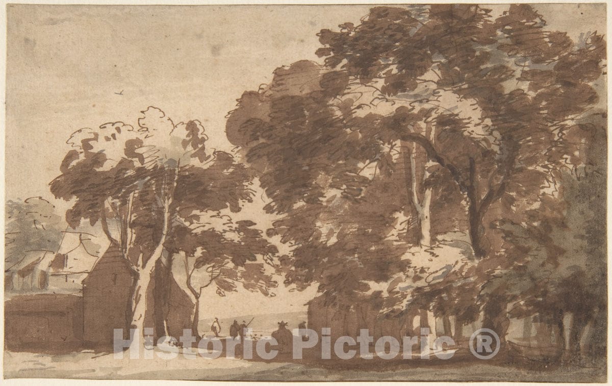 Art Print : Jan de Bisschop - View of Buildings and Linden Trees in Rijswijk : Vintage Wall Art