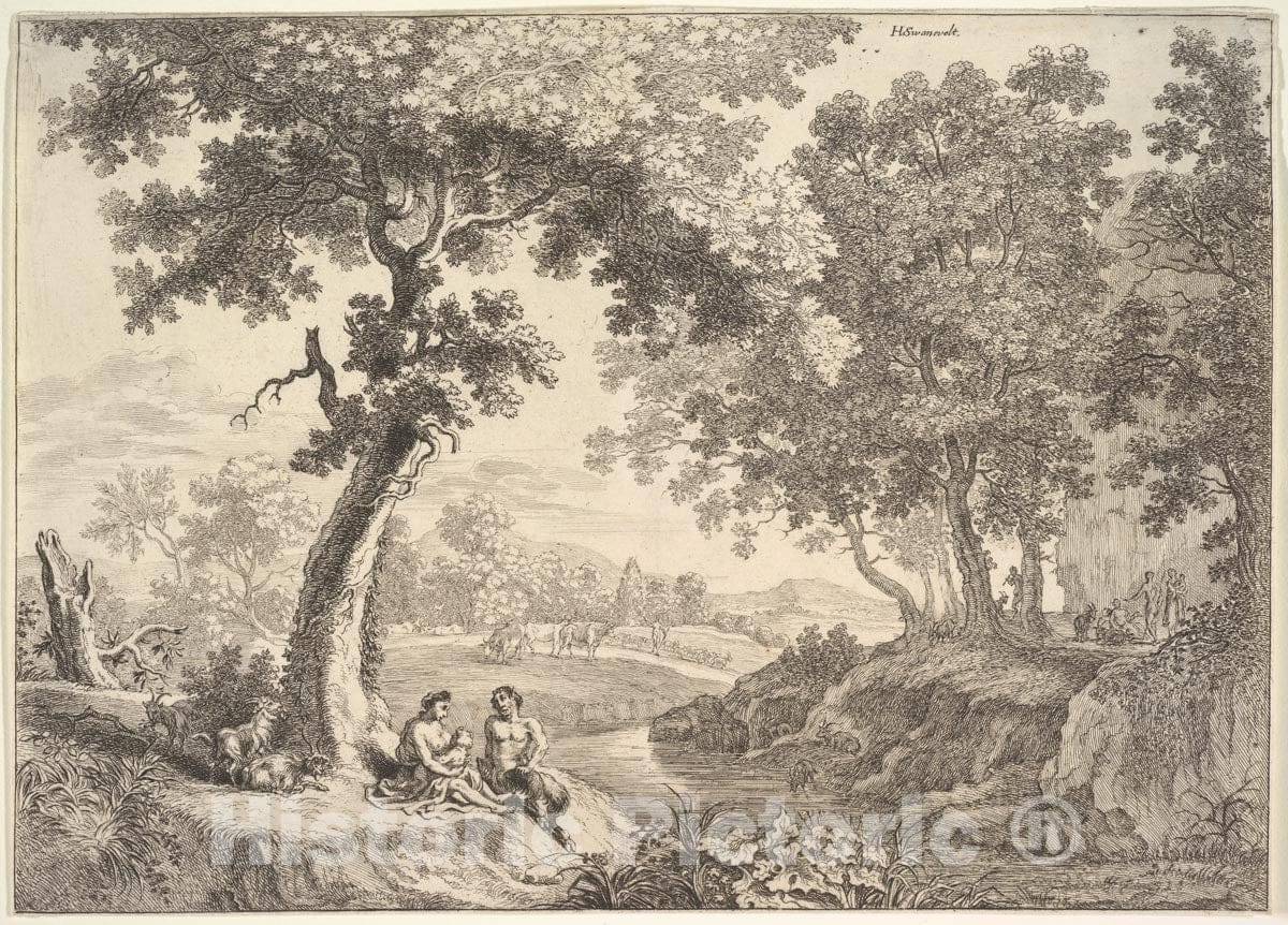 Art Print : Anonymous - Satyrs in a Landscape : Vintage Wall Art