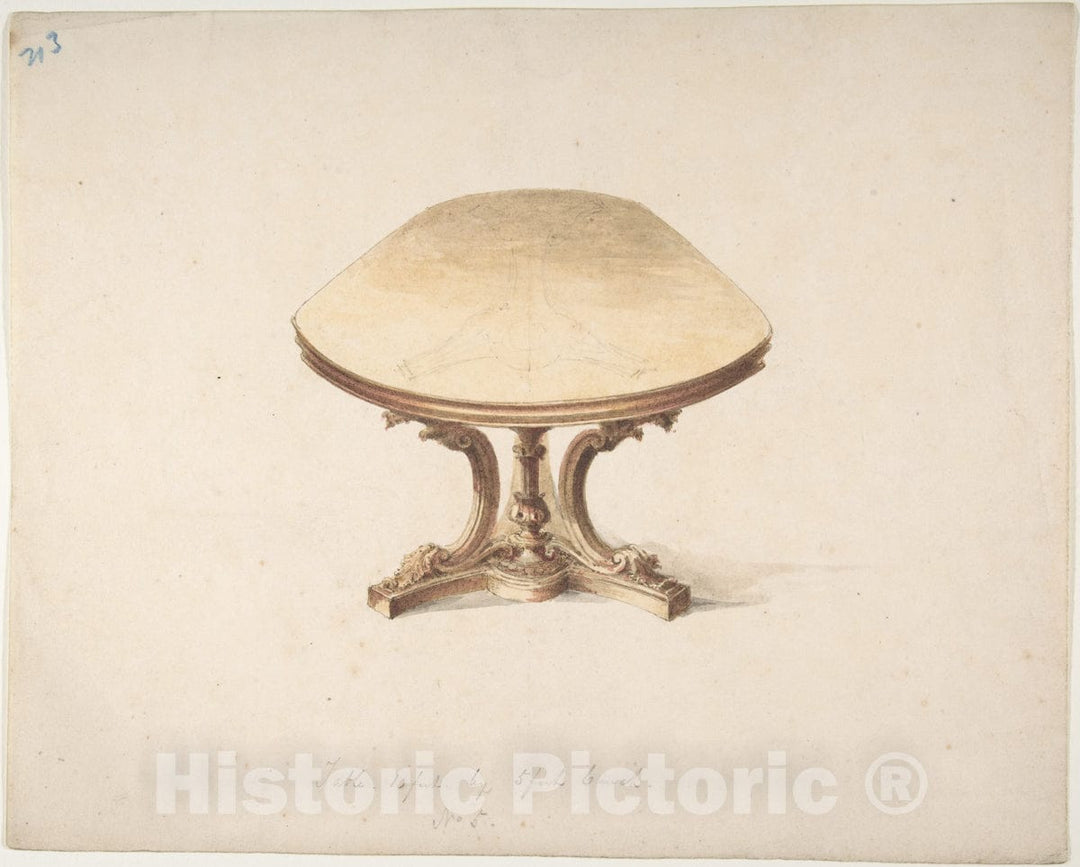 Art Print : British, 19th Century - Design for a Dining Table, with Carved Pedestal-Style Leg : Vintage Wall Art