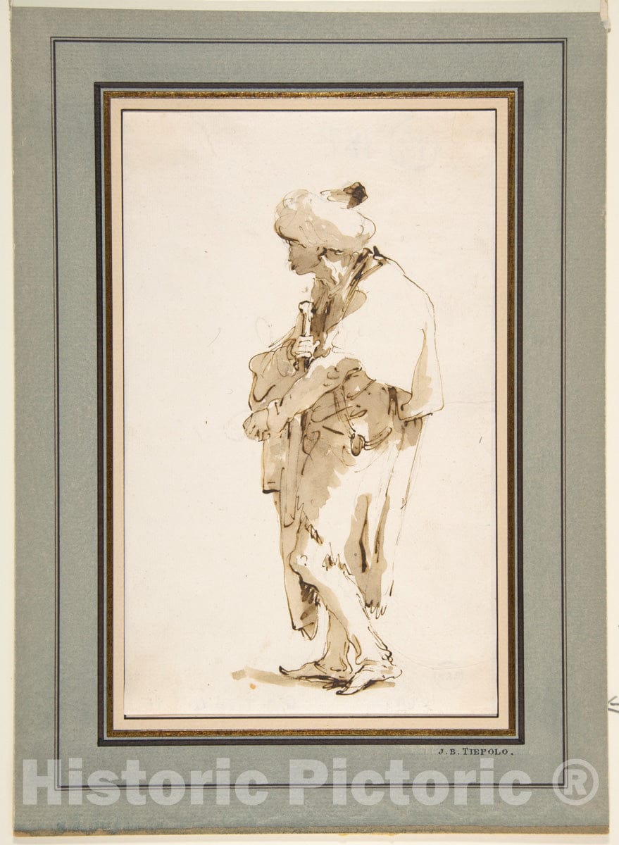Art Print : Giovanni Battista Tiepolo - Standing Man in a Turban, Holding a Sword : Vintage Wall Art
