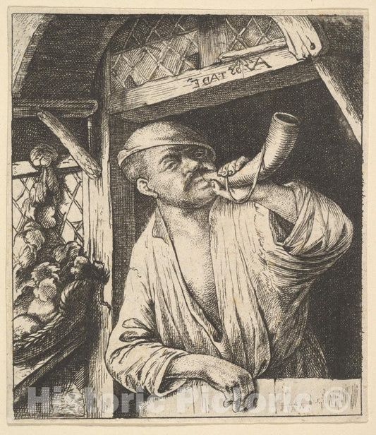 Art Print : After Adriaen Van Ostade - Baker Blowing Horn : Vintage Wall Art