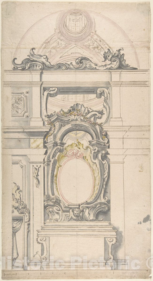 Art Print : Italian, Piedmontese, 18th Century - Design for an Altar with a Vaulted Chapel Behind : Vintage Wall Art