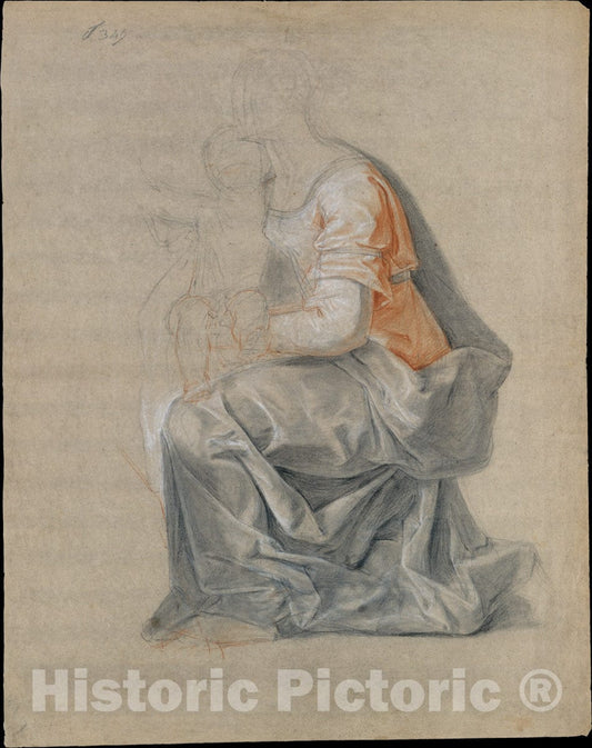 Art Print : Louis Galloche - Kneeling Female Figure Holding a Child : Vintage Wall Art