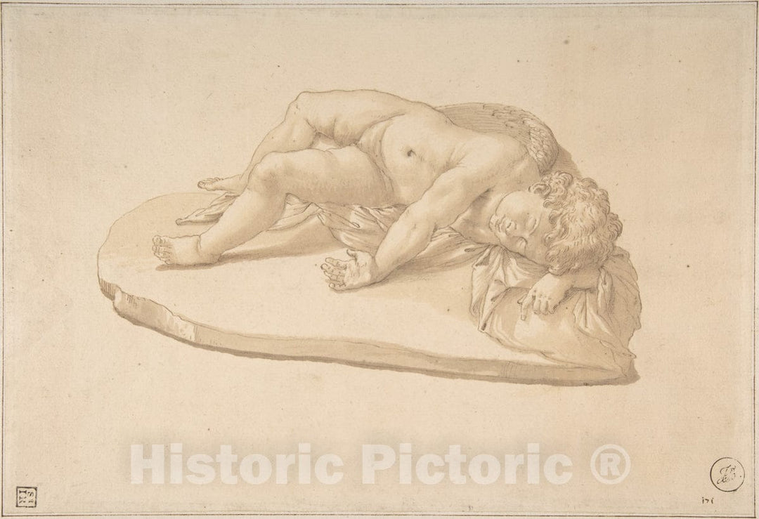 Art Print : Giovanni Angelo Canini - Copy After a Sculpture of The Sleeping Eros Based on an Antique Model (from Cassiano dal Pozzo's 'Paper Museum') : Vintage Wall Art