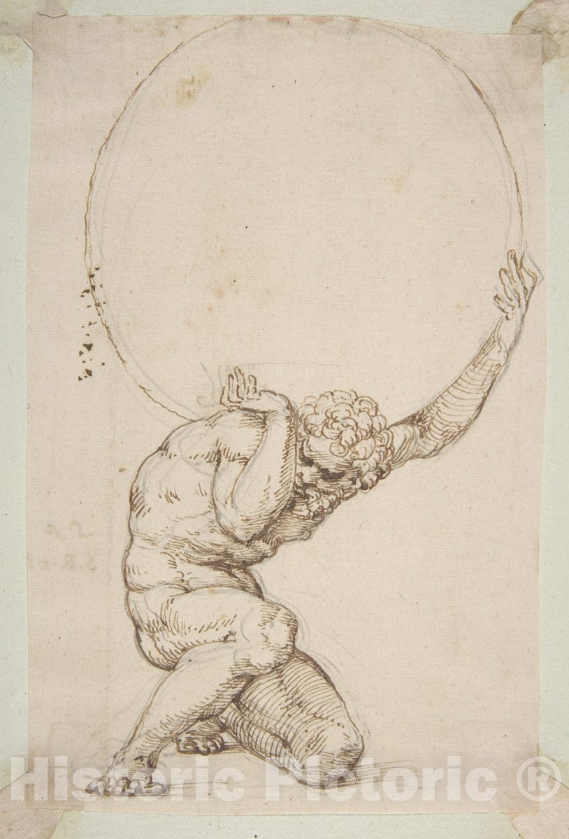 Art Print : Baldassare Tommaso Peruzzi - Crouching Figure of Atlas : Vintage Wall Art