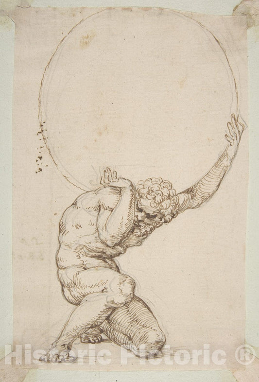 Art Print : Baldassare Tommaso Peruzzi - Crouching Figure of Atlas : Vintage Wall Art