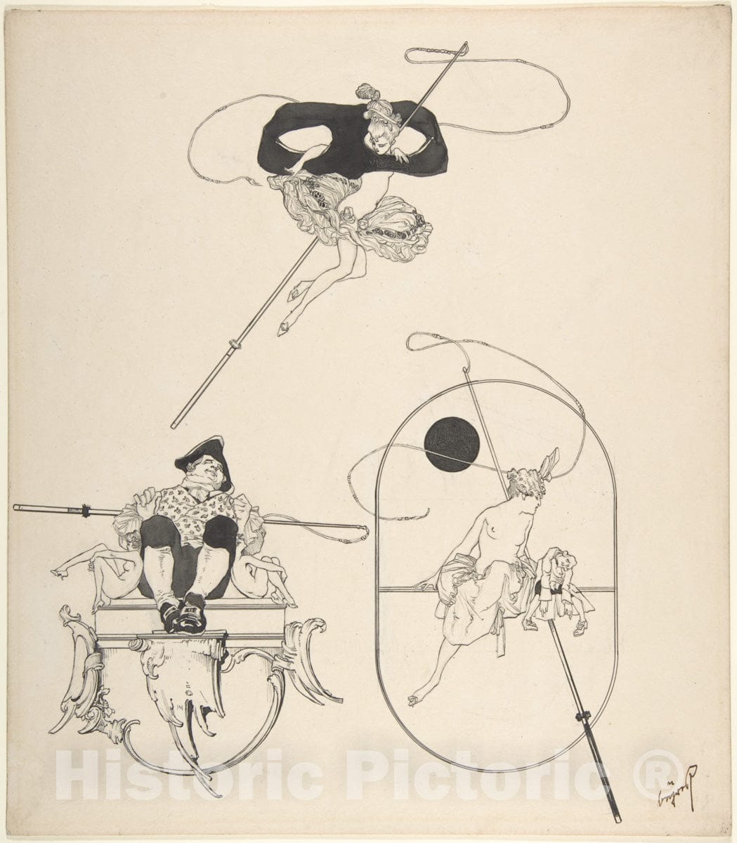 Art Print : Franz von Bayros - Three Vignettes for Book Illustration : Vintage Wall Art