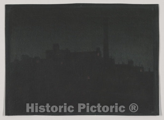 Art Print : Herbert E. Crowley - Industrial Buildings at Night : Vintage Wall Art