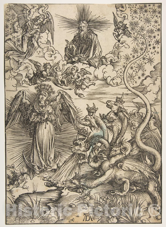 Art Print : Albrecht Dürer - The Apocalyptic Woman, from The Apocalypse, Latin Edition, 1511 : Vintage Wall Art