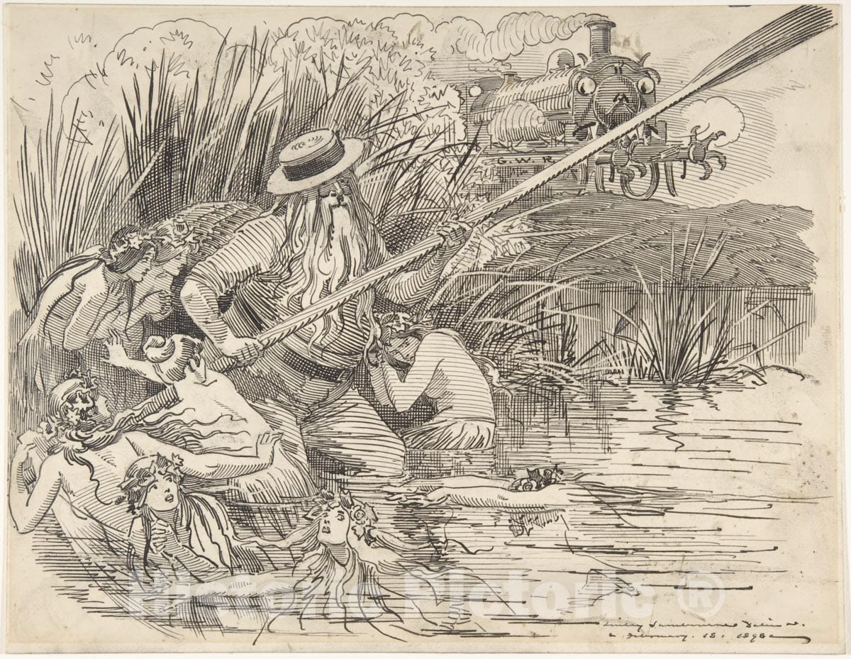 Art Print : Sir (Edward) Linley Sambourne - Cartoon for Punch (The Great Western Railway), Feb. 18, 1898 : Vintage Wall Art
