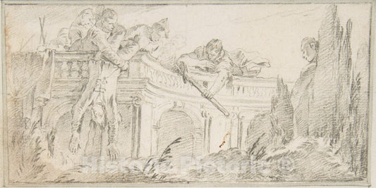Art Print : Giovanni Battista Tiepolo - Illustration for a Book: Scene of Men Disposing of Corpse in a Garden : Vintage Wall Art