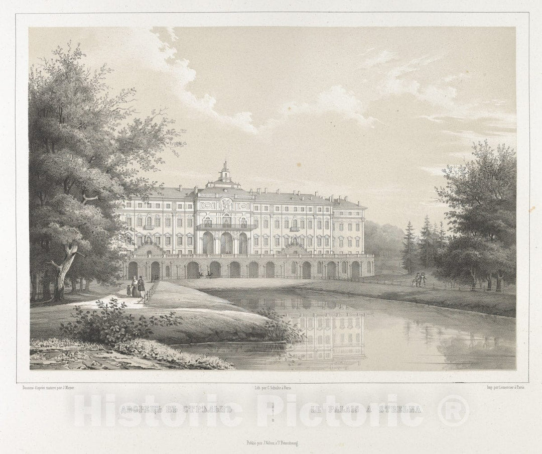 Art Print : J. Meyer - Le Palais à Strelna, from The Series Vues pittoresques des Palais & jardins impériaux aux Environs de St. Petersbourg : Vintage Wall Art