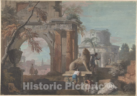 Art Print : Marco Ricci - Capriccio with Roman Ruins : Vintage Wall Art