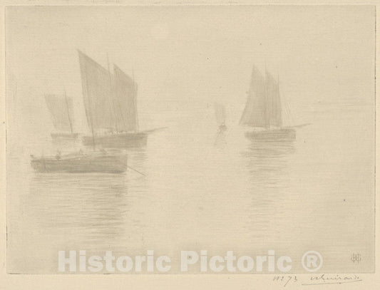 Art Print : Henri-Charles Guérard - Return from Fishing, Honfleur (Retour de Peche, Honfleur) (Bateaux Dans le brouillard/Boats in a Fog) : Vintage Wall Art