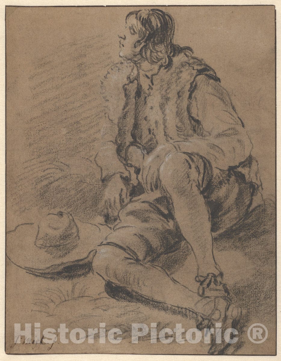 Art Print : Jan Miel - A Young Man Seated on The Ground : Vintage Wall Art