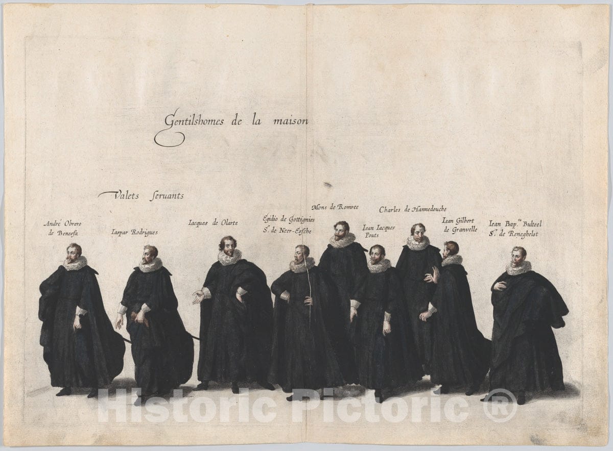 Art Print : Plate 23: Gentlemen of The House Marching in The Funeral Procession of Archduke Albert of Austria - Artist: Jacques Francquart - Created: 1623 : Vintage Wall Art