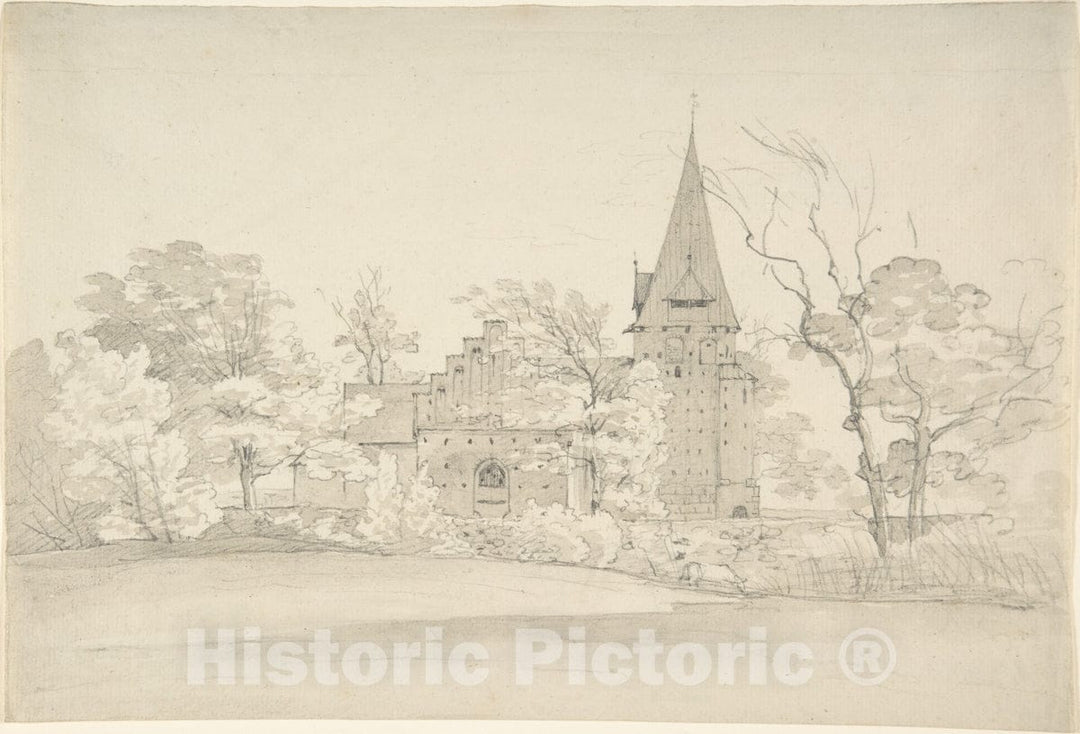 Art Print : Johan Christian Dahl - The Aller Church in Sønderjyllands Amt (Denmark), seen from The North : Vintage Wall Art