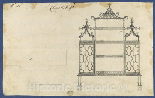 Art Print : Thomas Chippendale - China Shelf, from Chippendale Drawings, Vol. II : Vintage Wall Art
