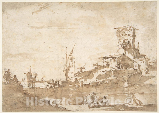 Art Print : Francesco Guardi - Lagoon Capriccio with a Tower : Vintage Wall Art