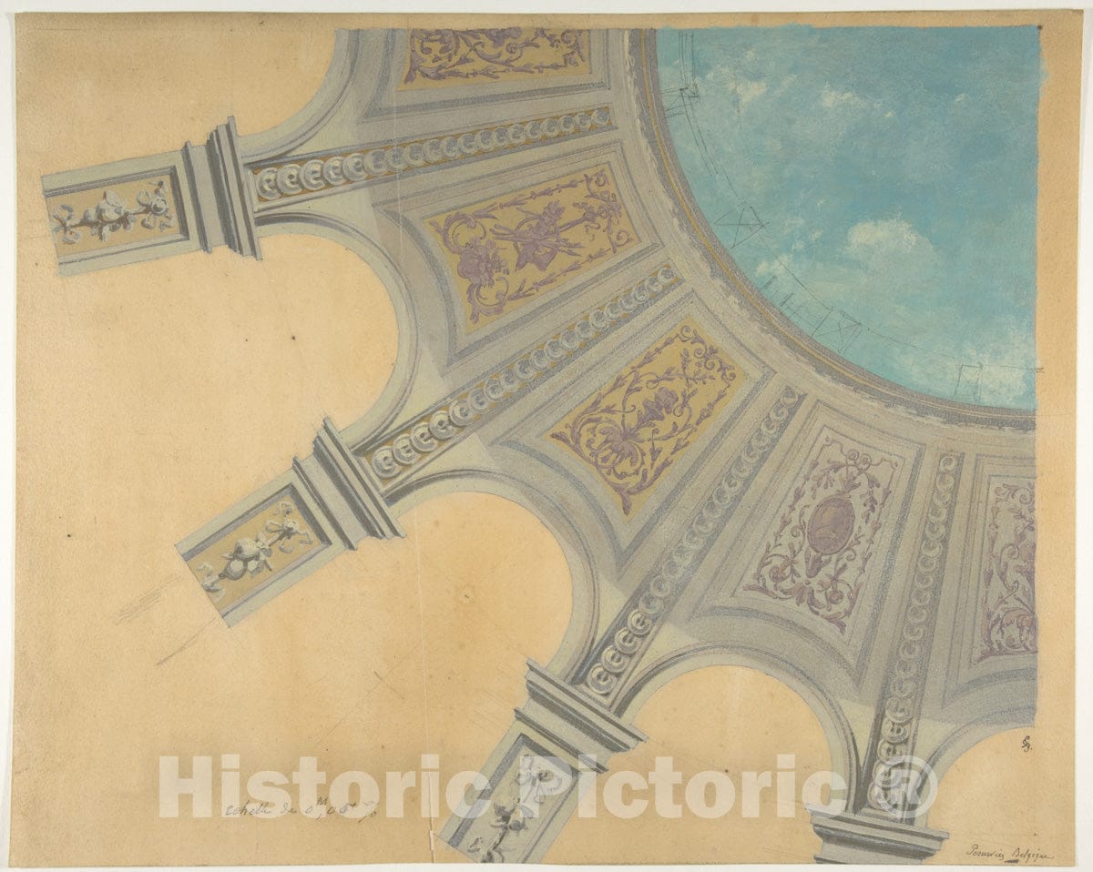 Art Print : Jules-Edmond-Charles Lachaise - Design for a Decorated Dome in The Peruviez Residence, Belgium : Vintage Wall Art