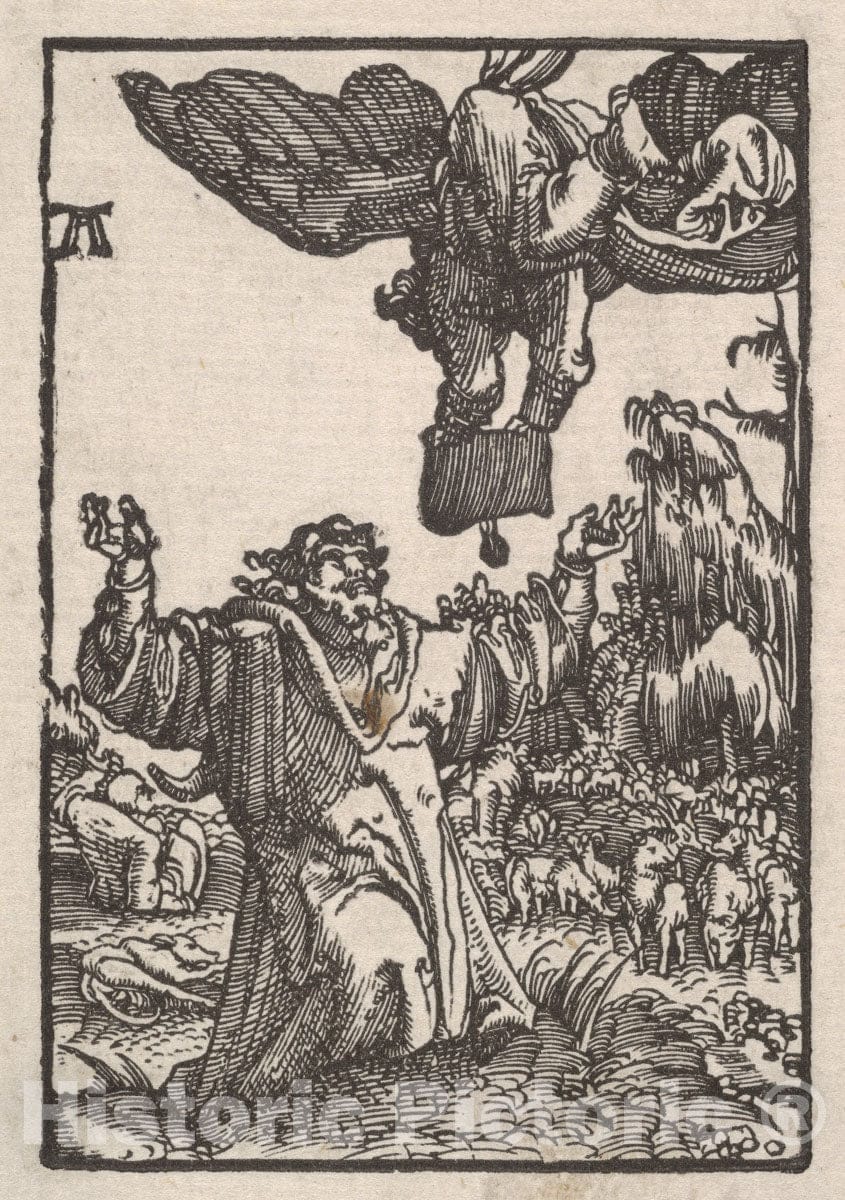 Art Print : Albrecht Altdorfer - Annunciation of the Birth of the Virgin to Joachim, from The Fall and Salvation of Mankind Through the Life and Passion of Christ : Vintage Wall Art