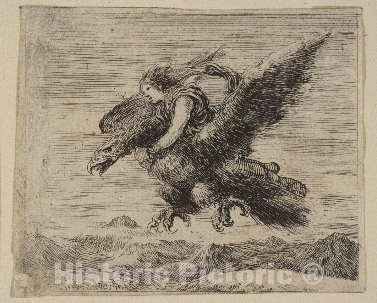 Art Print : Etched by Stefano Della Bella - Jupiter and Ganymede, from 'Game of Mythology' (Jeu de la Mythologie) : Vintage Wall Art