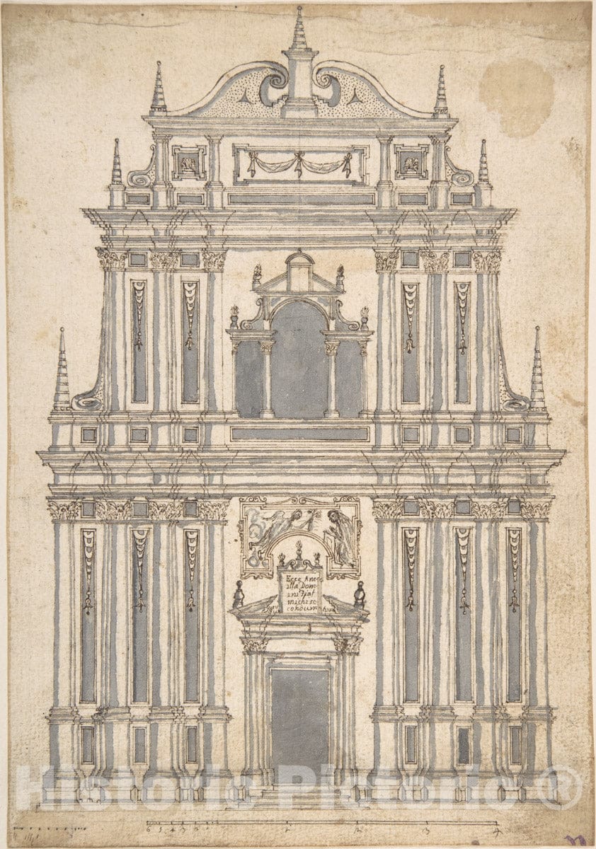Art Print : Italian, 17th Century - Design for a Church Facade : Vintage Wall Art