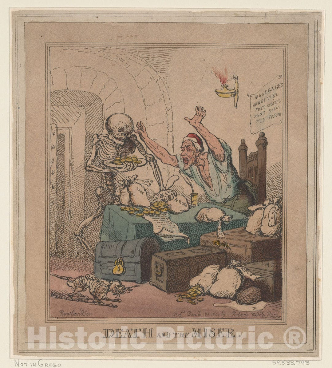 Art Print : Thomas Rowlandson - Death and The Miser : Vintage Wall Art