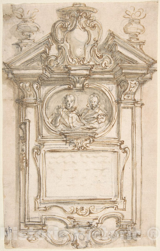Art Print : Giovanni Battista Foggini - Design for an Epitaph : Vintage Wall Art