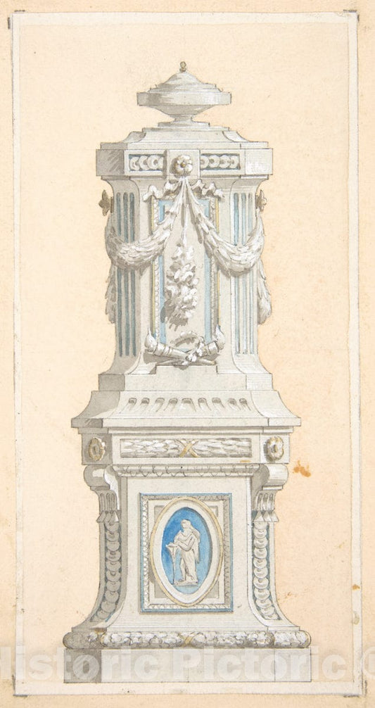 Art Print : Jules-Edmond-Charles Lachaise - Design for an Ornamented Stone pedastal surmounted by an urn : Vintage Wall Art