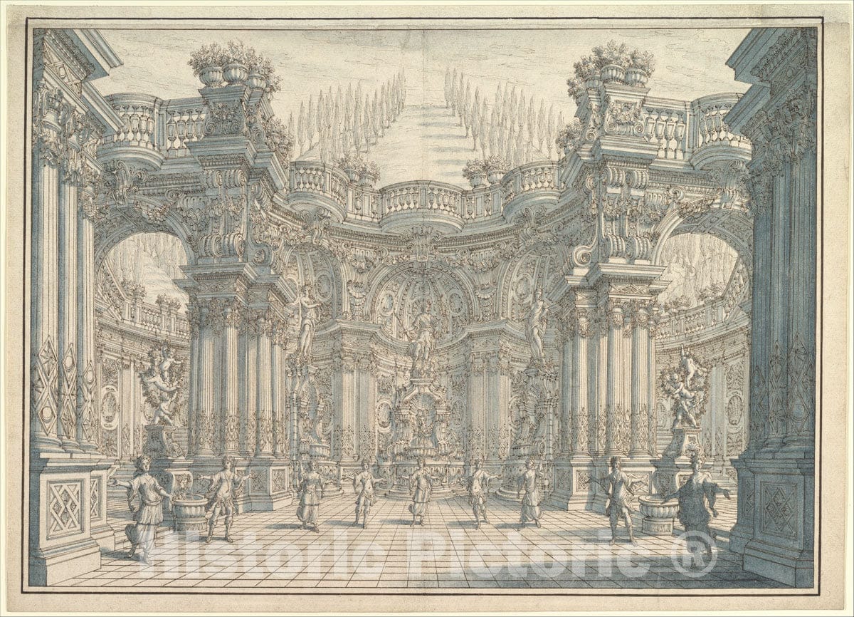 Art Print : Ferdinando Galli Bibiena - Stage Setting with Ballet : Vintage Wall Art