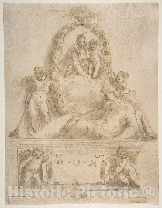 Art Print : Parmigianino (Girolamo Francesco Maria Mazzola) - Design for a Sepulchral Monument of a Youth : Vintage Wall Art