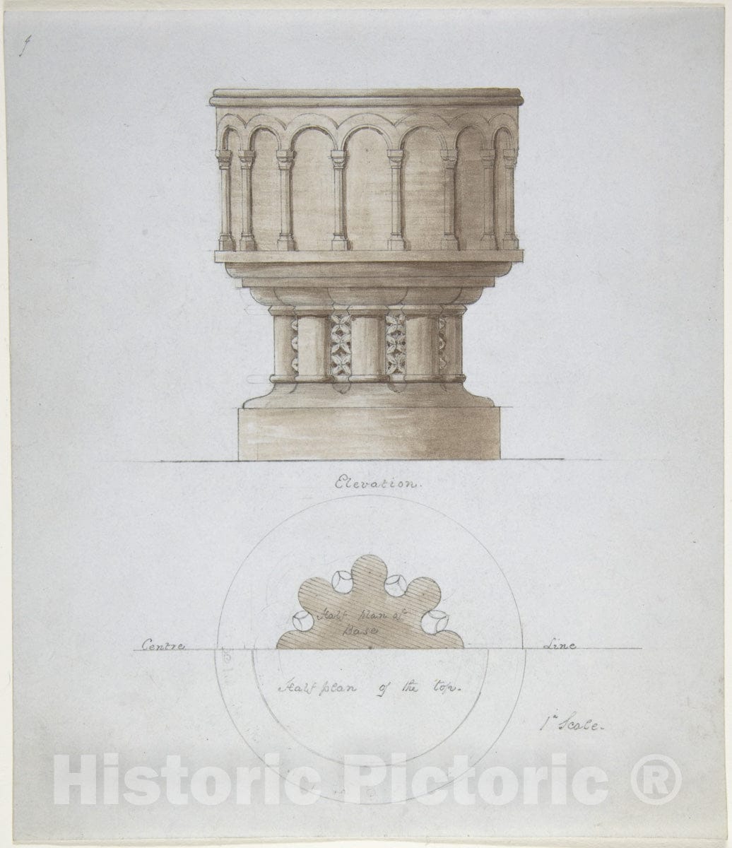 Art Print : British, 19th Century - Romanesque Style Font : Vintage Wall Art
