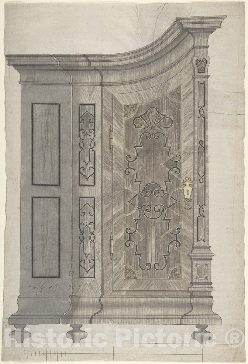 Art Print : German, 18th Century - Design for a Concave Corner Cabinet (Possibly Part of a Larger Wall-Covering Unit) : Vintage Wall Art