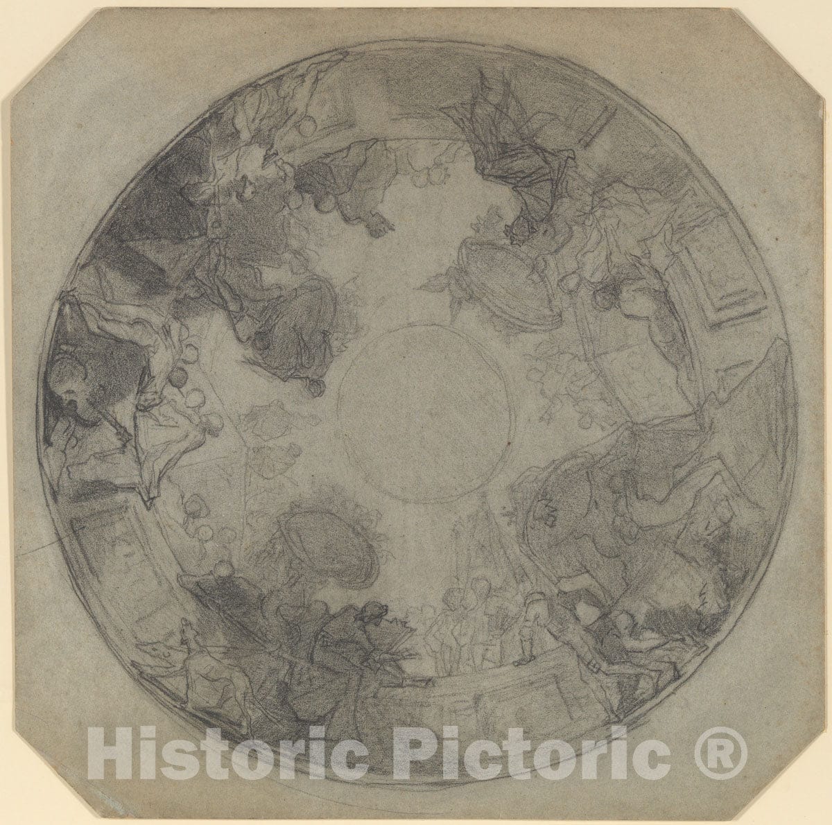Art Print : Thomas Couture - Study for The Decoration of The Ceiling of The Opéra Comique : Vintage Wall Art