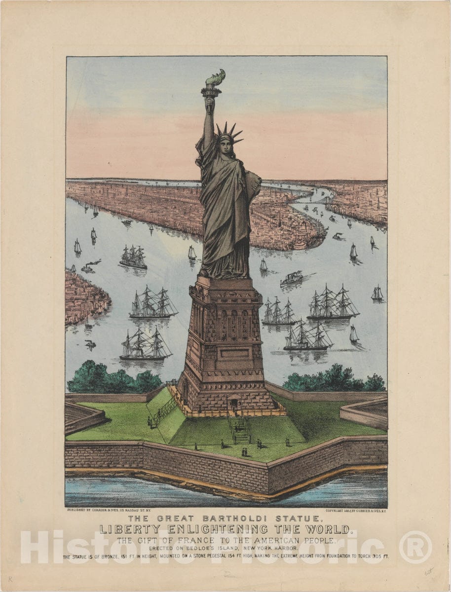 Art Print : Currier & Ives - The Great Bartholdi Statue – Liberty Enlightening The World : Vintage Wall Art