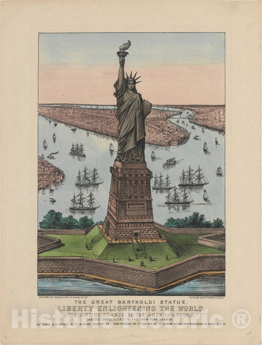 Art Print : Currier & Ives - The Great Bartholdi Statue – Liberty Enlightening The World : Vintage Wall Art