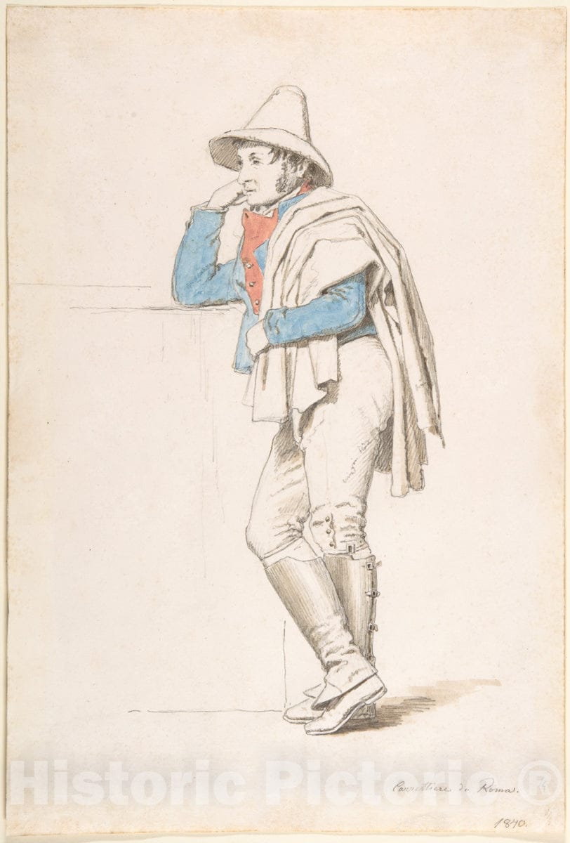 Art Print : Martinus Rørbye - Study of a Roman Coachman : Vintage Wall Art