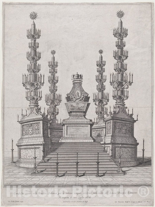 Art Print : Catafalque for Pope Clement X - Artist: Giovanni Battista Falda - Created: 1676 : Vintage Wall Art