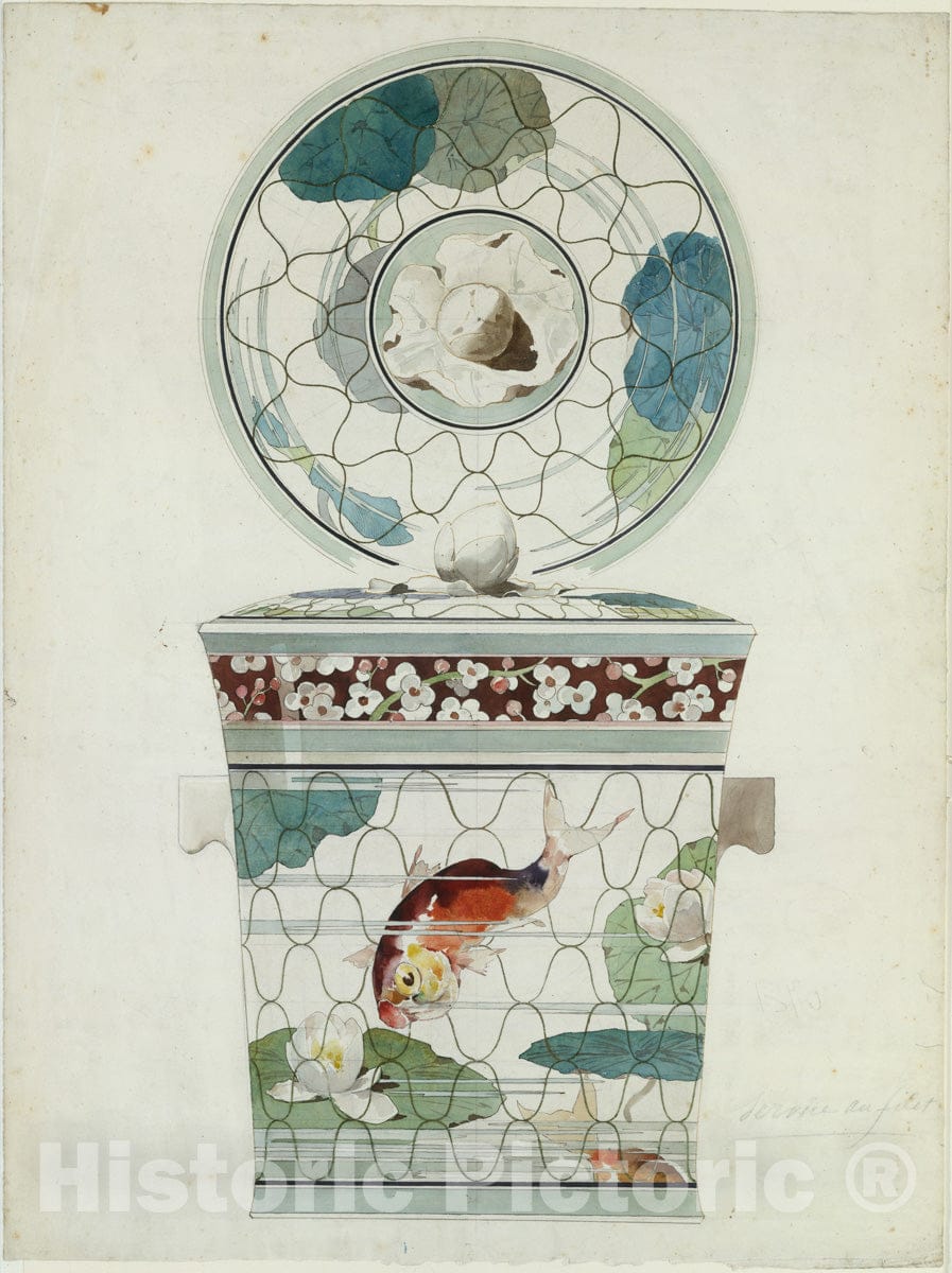 Art Print : Amédée de Caranza - Design for a Covered Dish in The Service au Filet (Fish Net Ware), Maison J. Vieillard et CIE, Bordeaux : Vintage Wall Art